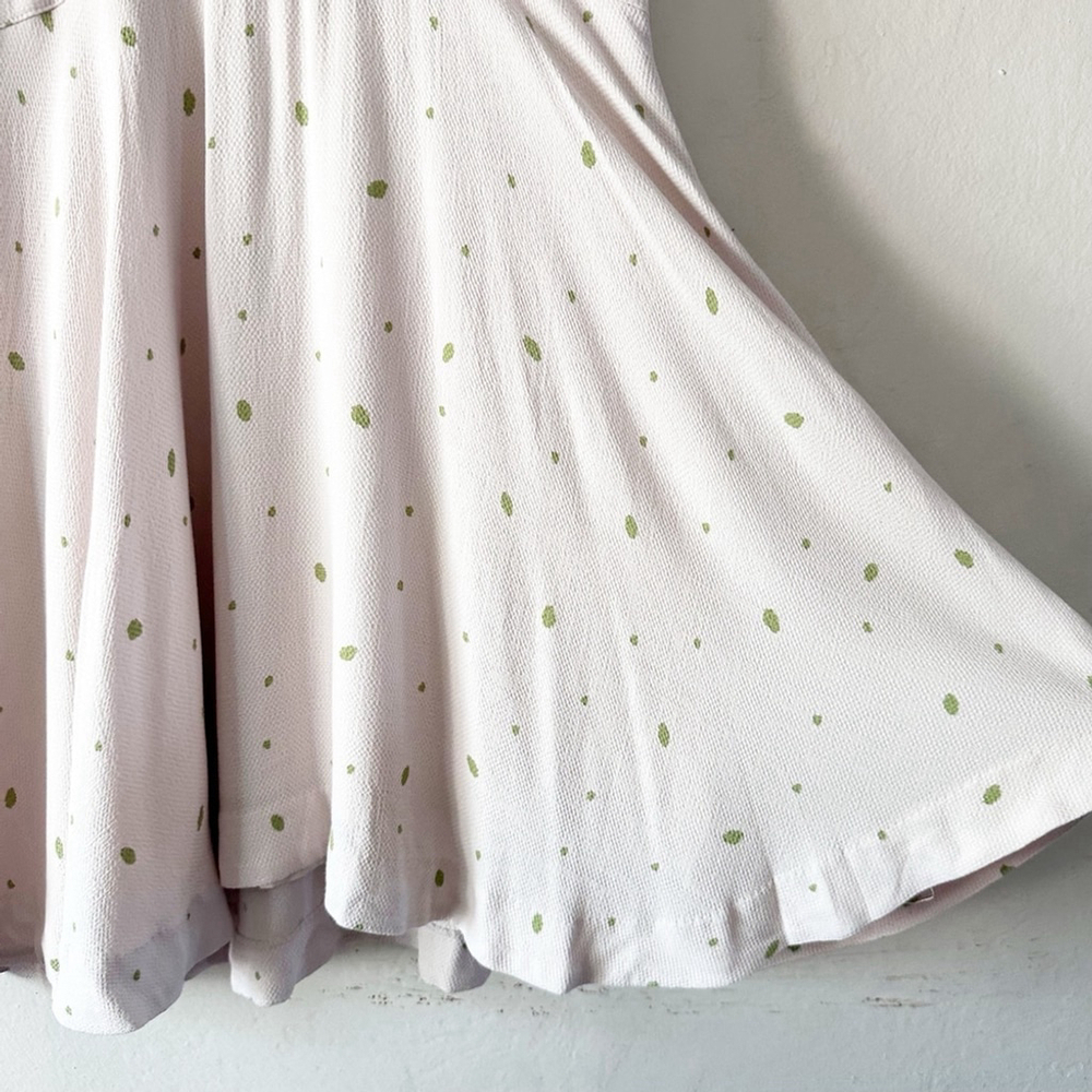Free People x Revolve Abbie Mini Dress Cream Green Dot Bow Tie Puff Sleeve Size - Picture 6 of 12